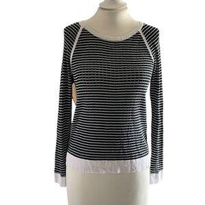 Rag & Bone Navy White Striped 100% Cotton Perforated Pullover Sweater XXS